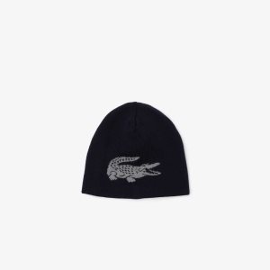 Lacoste Contrast Crocodile Reversible Beanie Laivastonsininen Sininen Harmaat | PCY-702386