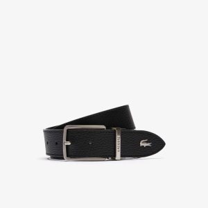 Lacoste Engraved Solki Grained Nahkaiset Belt Mustat | XEI-431907