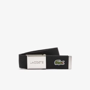 Lacoste Engraved Solki Woven Fabric Belt Mustat | HMG-023986