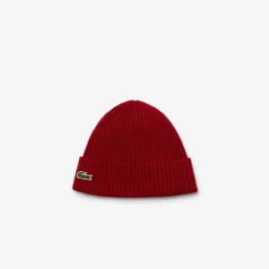 Lacoste Ribbed Villa Beanie Viininpunainen | WNZ-583792