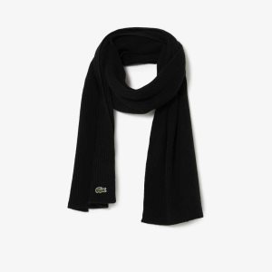 Lacoste Ribbed Villa Scarf Mustat | KQH-274630