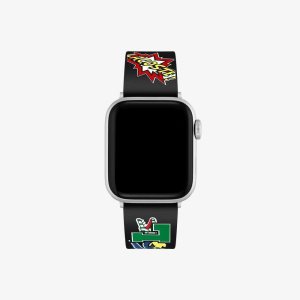 Lacoste Silikoni Comic Print Apple Strap Mustat | MVO-405897