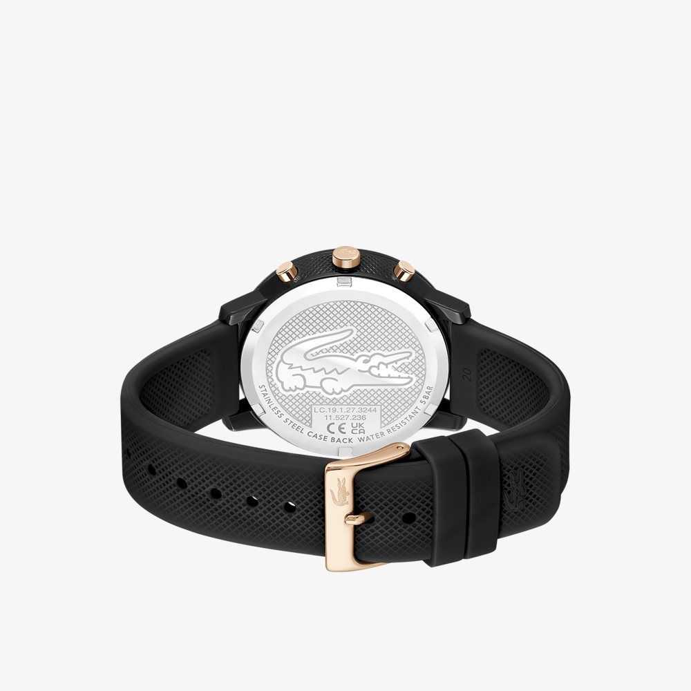 Lacoste 12.12 Chrono Black and Carnation Gold Silikoni Mustat | JIL-125403