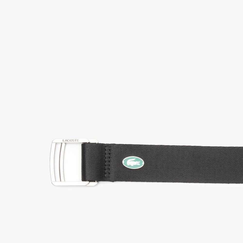 Lacoste Contrast Crocodile Canvas Belt Mustat | BYS-658437