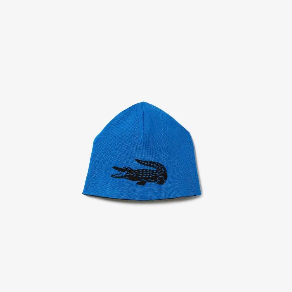 Lacoste Contrast Crocodile Reversible Beanie Mustat Sininen | PGX-580973