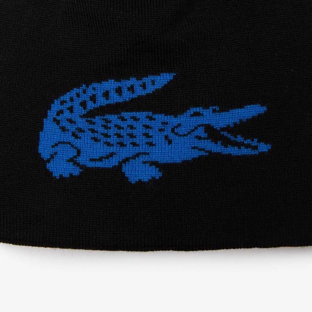 Lacoste Contrast Crocodile Reversible Beanie Mustat Sininen | PGX-580973