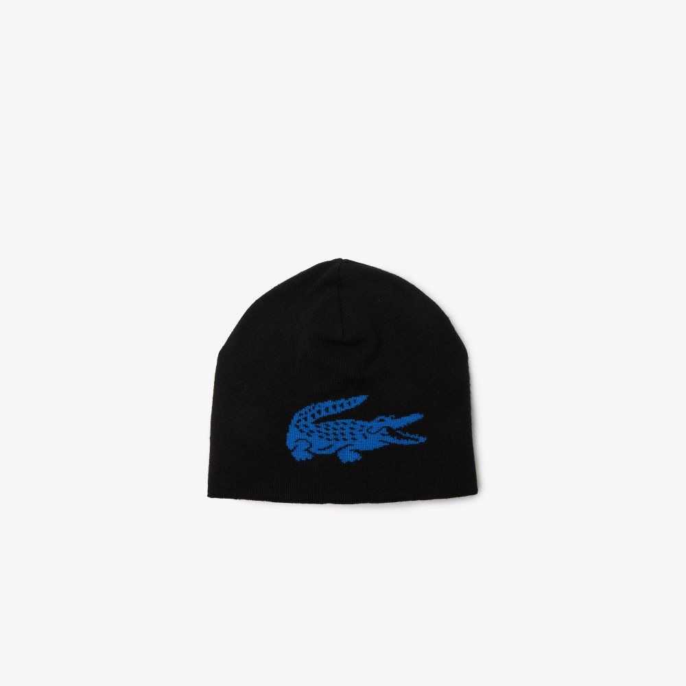 Lacoste Contrast Crocodile Reversible Beanie Mustat Sininen | PGX-580973