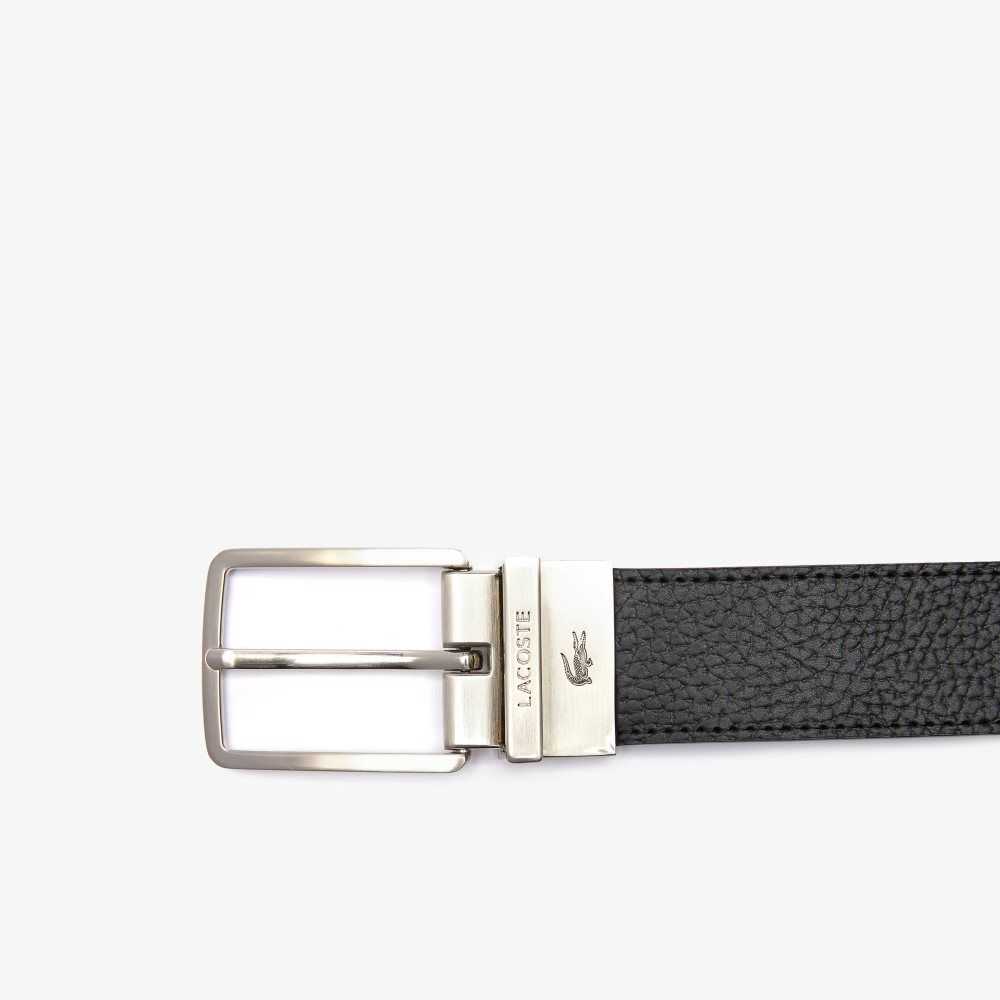 Lacoste Engraved Solki Grained Nahkaiset Belt Mustat | XEI-431907