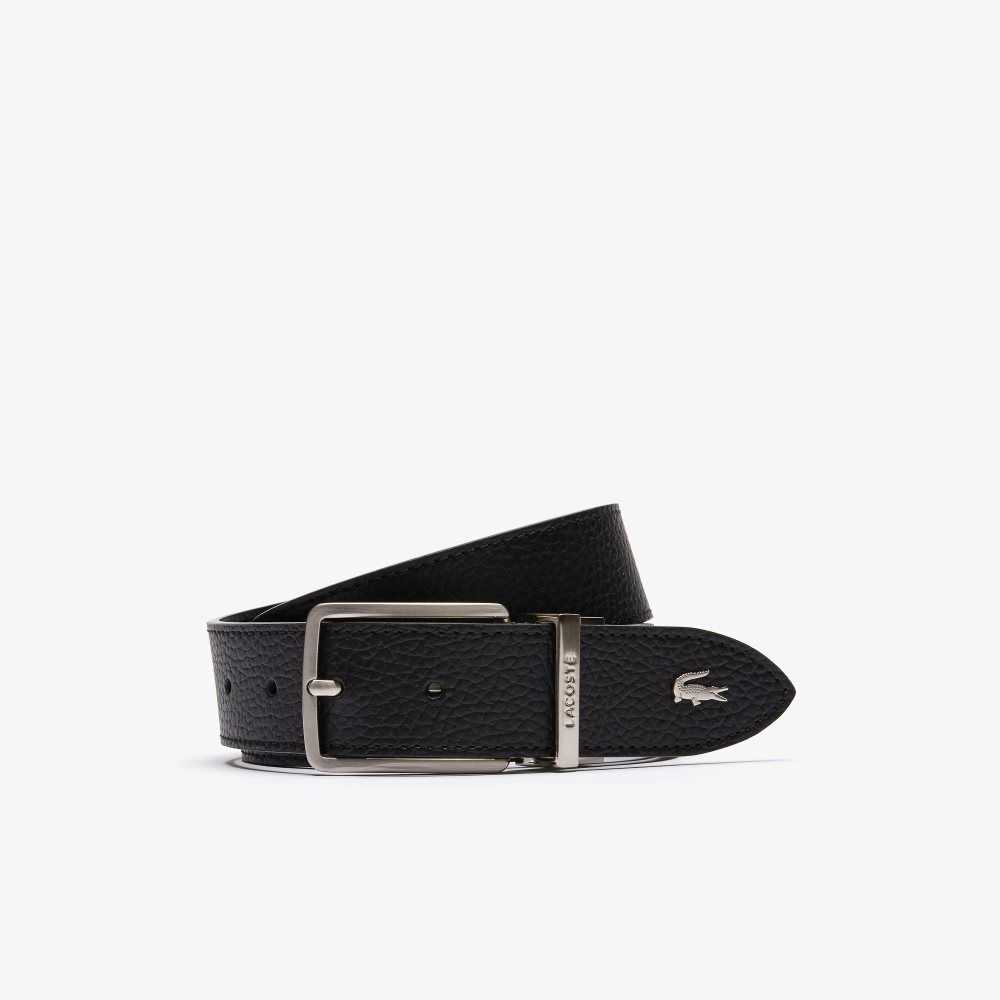 Lacoste Engraved Solki Grained Nahkaiset Belt Mustat | XEI-431907