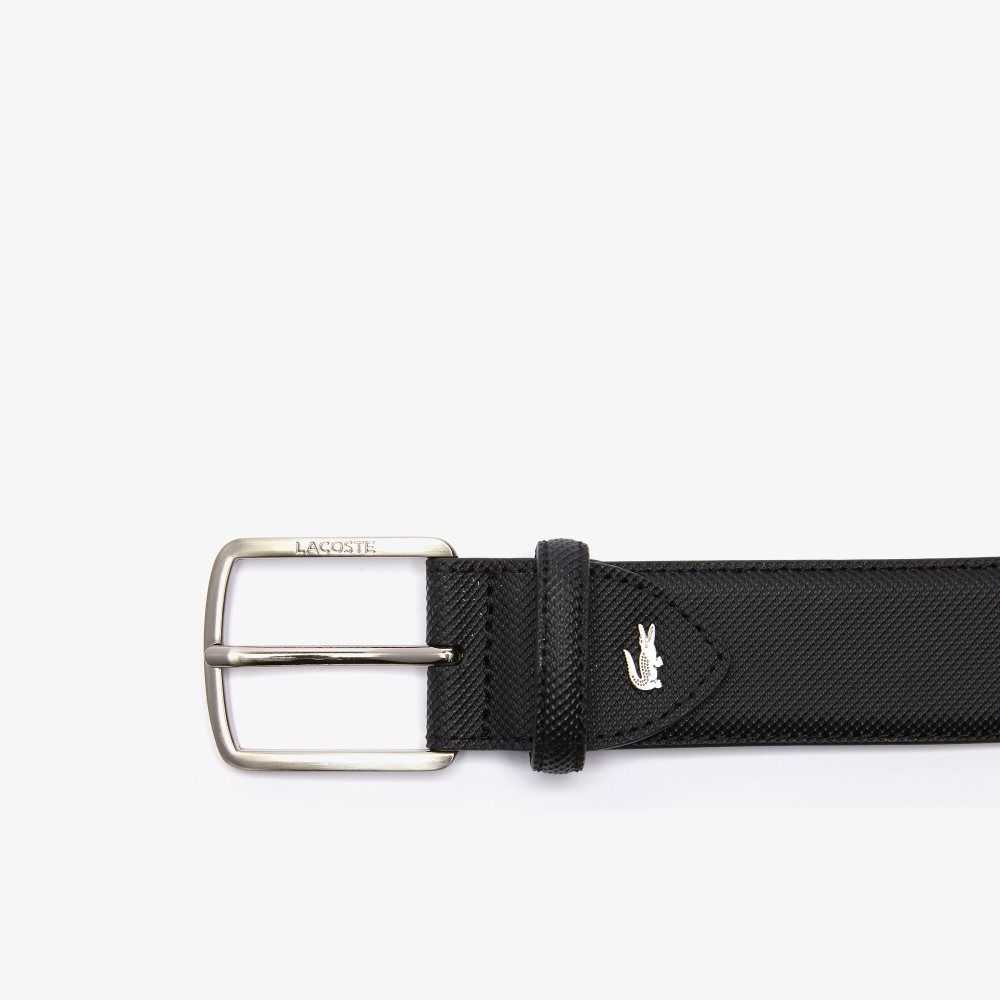 Lacoste Engraved Solki Pique Canvas Belt Mustat | TYU-143682