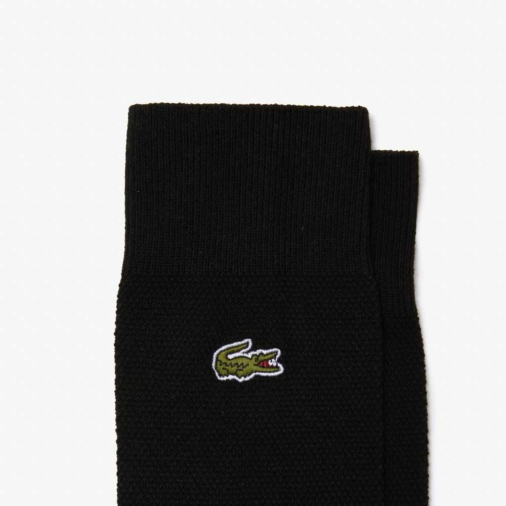 Lacoste High-Cut Puuvilla Pique 3-Pack Mustat | ANH-087639