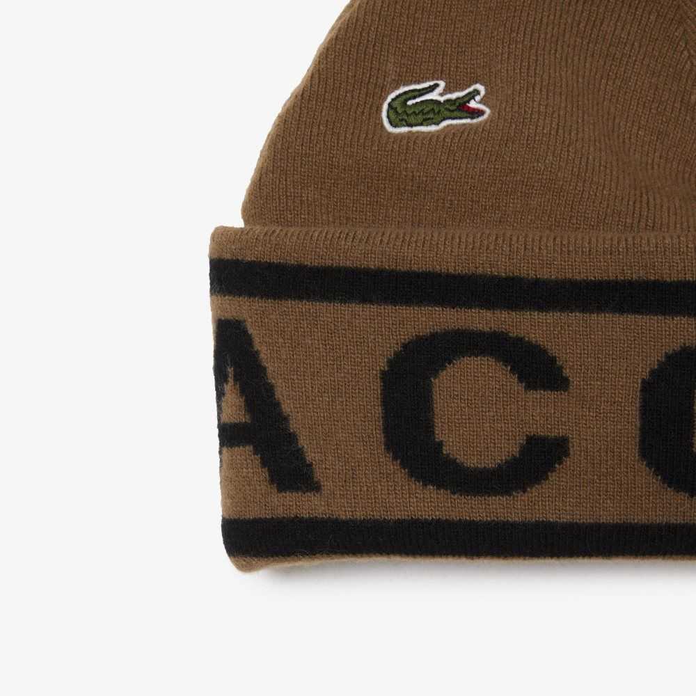 Lacoste Jacquard Knit Beanie And Scarf Gift Set Ruskea Mustat | FQW-278951