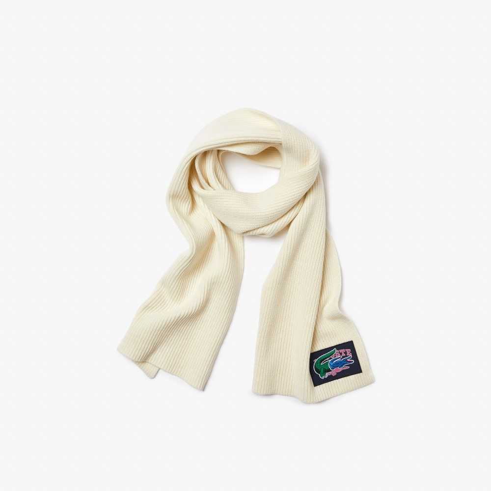 Lacoste Ribbed Villa Beanie And Scarf Gift Set Valkoinen | JPK-012349