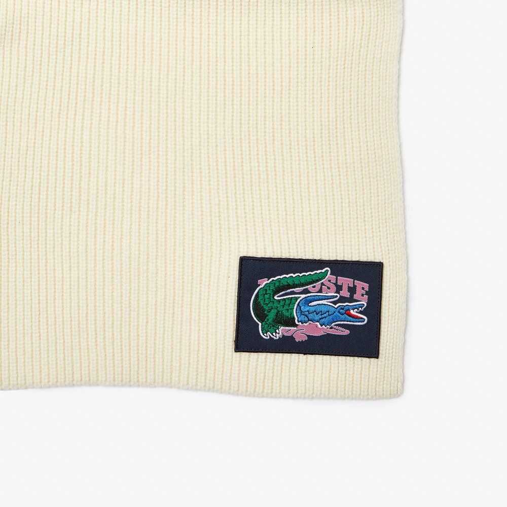 Lacoste Ribbed Villa Beanie And Scarf Gift Set Valkoinen | JPK-012349