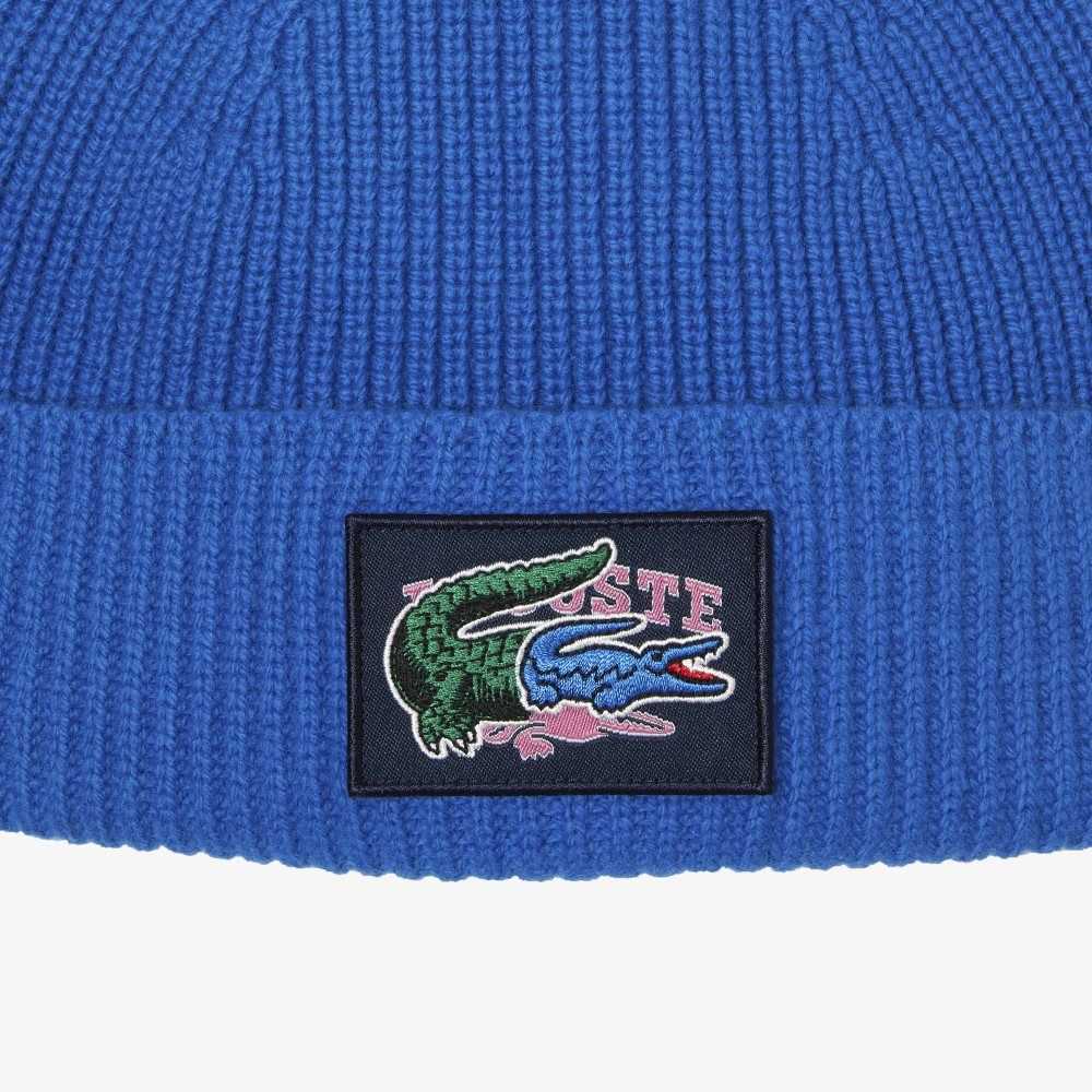 Lacoste Ribbed Villa Beanie And Scarf Gift Set Sininen | XBV-428390