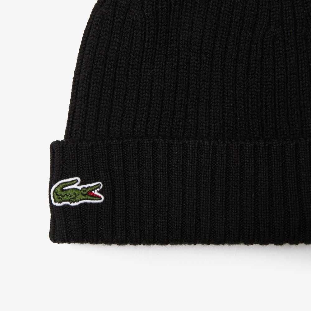 Lacoste Ribbed Villa Beanie Mustat | XQB-751392