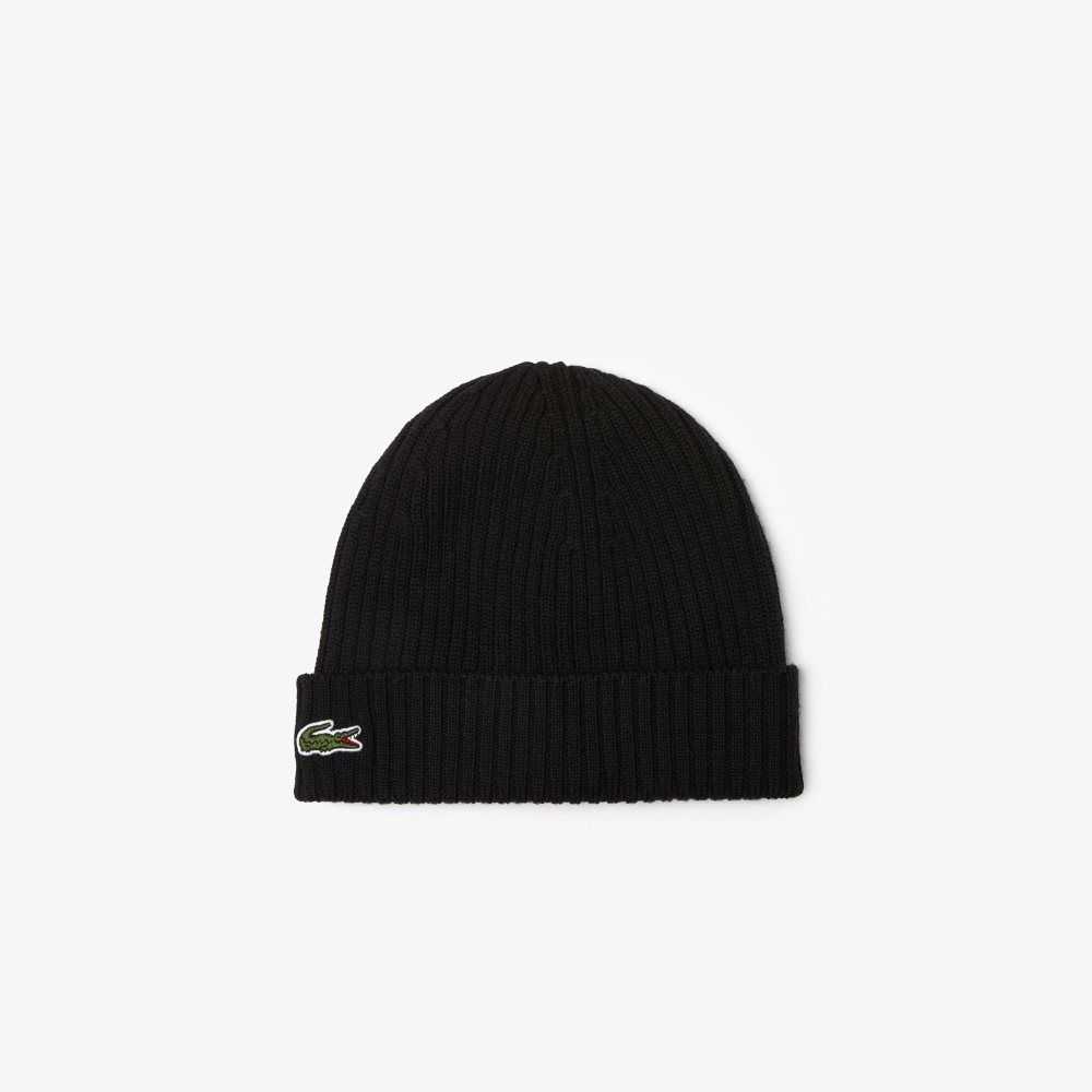 Lacoste Ribbed Villa Beanie Mustat | XQB-751392