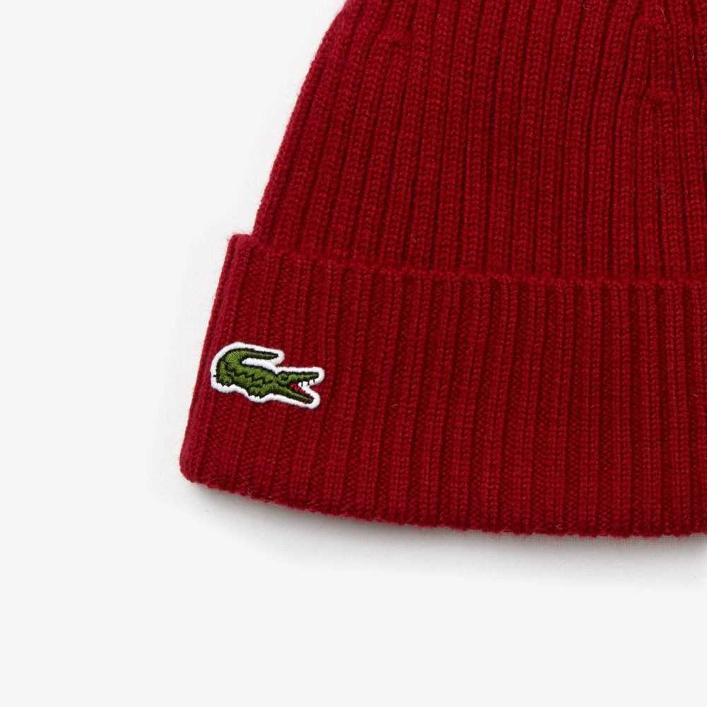 Lacoste Ribbed Villa Beanie Viininpunainen | ODH-798102