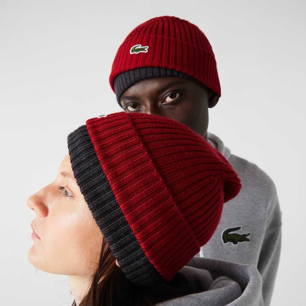 Lacoste Ribbed Villa Beanie Viininpunainen | XWS-827514