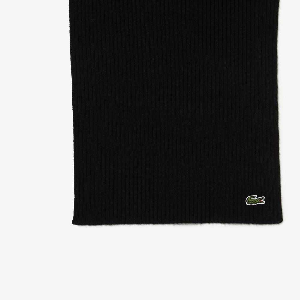 Lacoste Ribbed Villa Scarf Mustat | KQH-274630