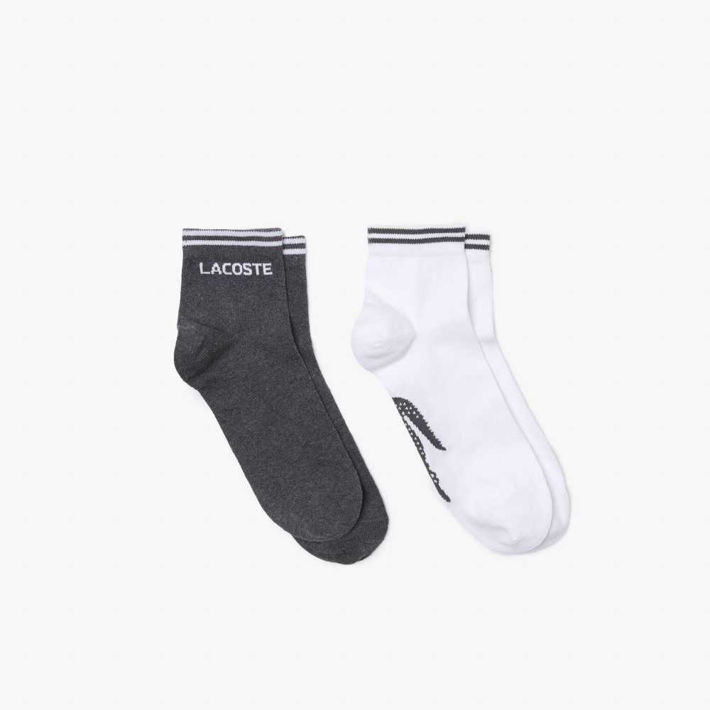 Lacoste SPORT Low-Cut Puuvilla Sock Two-Pack Harmaat Valkoinen | NEF-158024