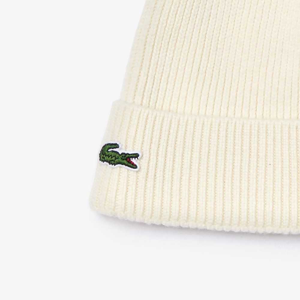 Lacoste Turned Edge Ribbed Villa Beanie Valkoinen | DNE-750913