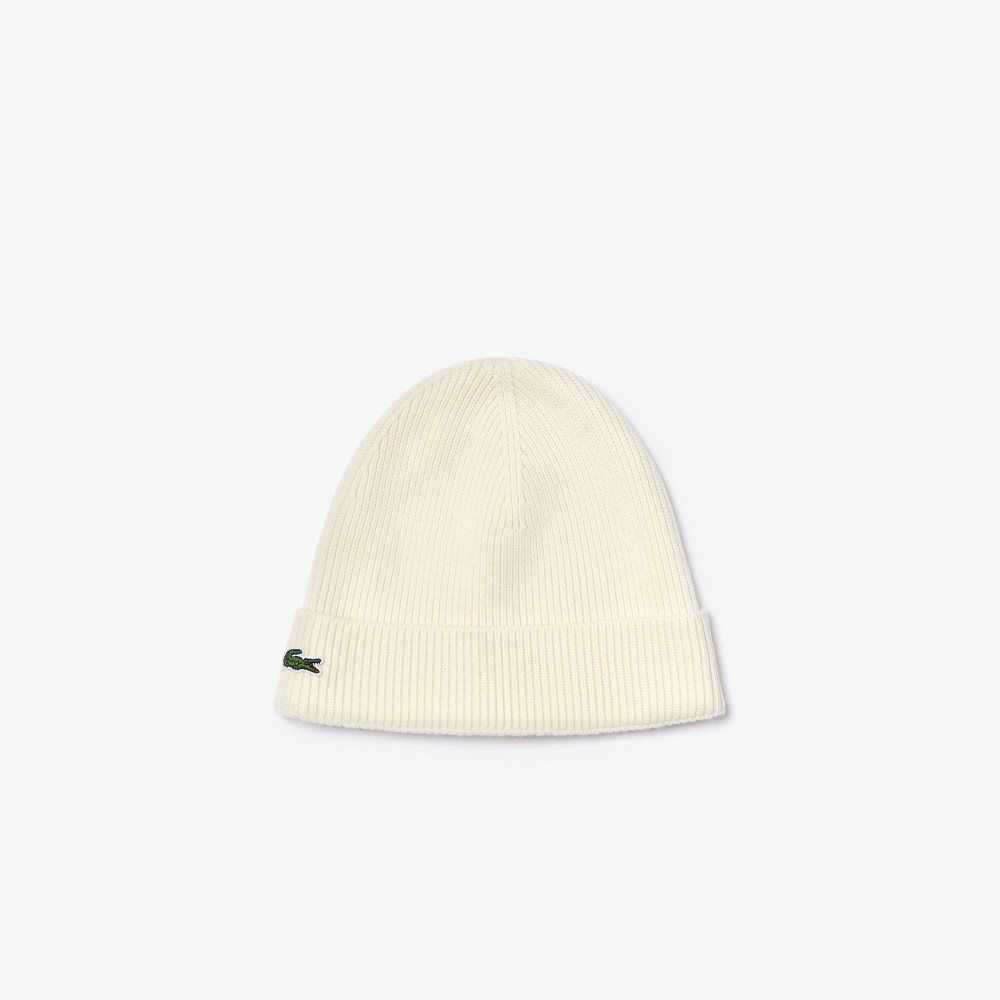 Lacoste Turned Edge Ribbed Villa Beanie Valkoinen | DNE-750913